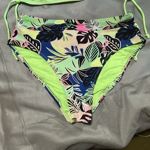 Womens 2 piece BIKINI swimsuit NOBO Lime Green/floral L(11/13)/XL(15-17) - Picture 3 of 5